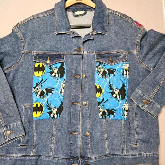 Superheroes Artist Created Denim Jacket Comicon Batman Thor Spiderman Hulk 2XL - Picture 7 of 11